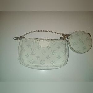 Louis Vuitton Cream Monogram Clutch with Gold Chain